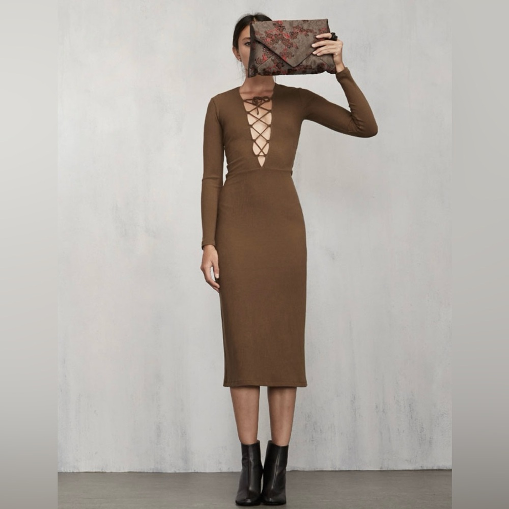 Reformation Edison‎ Ribbed Lace Up Midi Dress